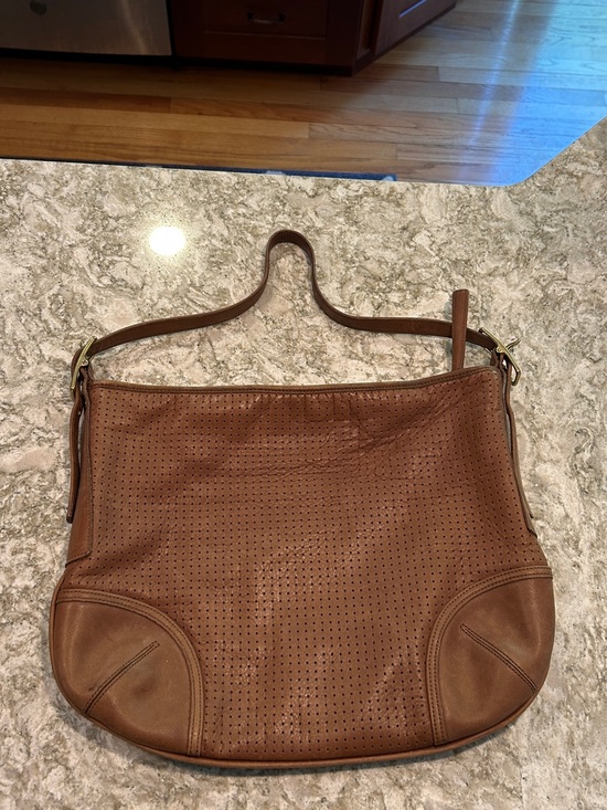 Coach Brown Perforated Leather Shoulder Bag